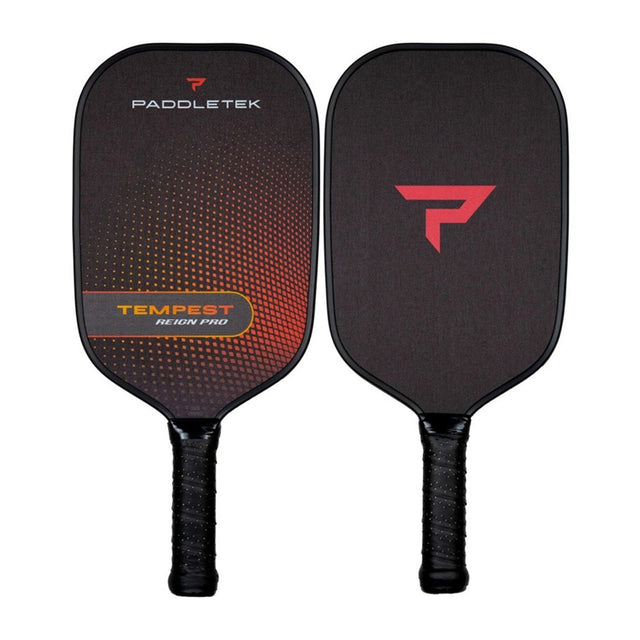 Frontansicht und Rückansicht Paddletek Tempest Reign Pro Graphite Pickleball Paddle in der Farbe Wildfire