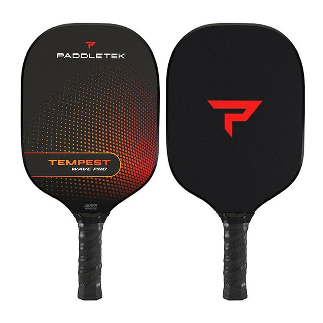 Frontansicht und Rückansicht Paddletek Tempest Wave Pro Graphit e Pickleball Paddle in der Farbe Wildfire