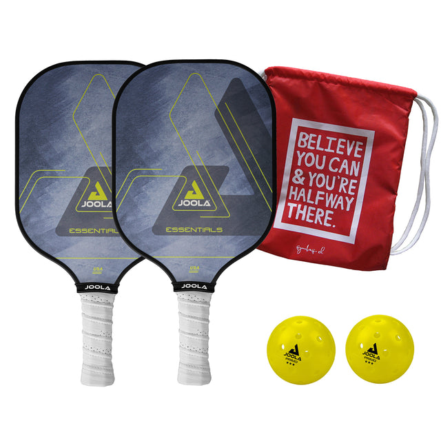 Joola Essentials Pickleball Bundle Blau - Gymbag Believe you Can & You're Halfway there - Rot
