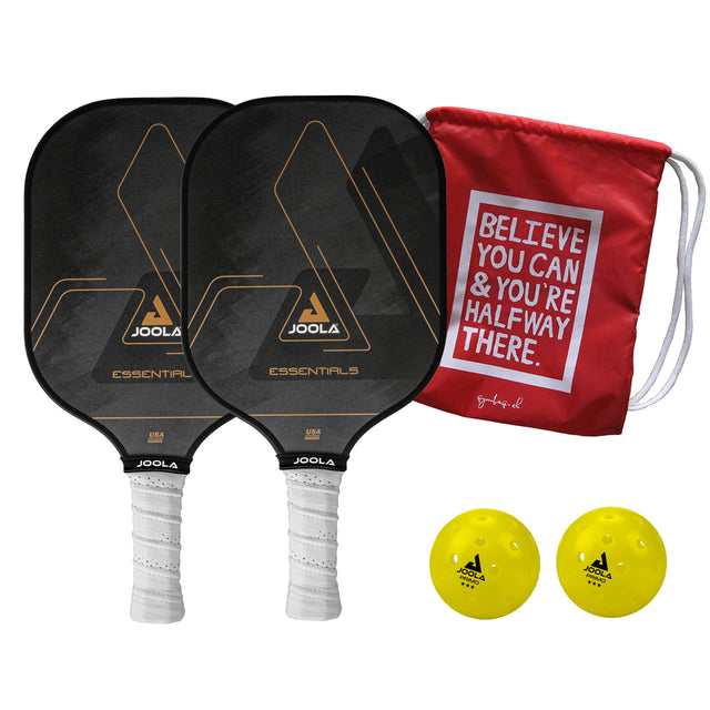 Joola Essentials Pickleball Bundle Schwarz - Gymbag Believe you can and you are halfway there - Rot