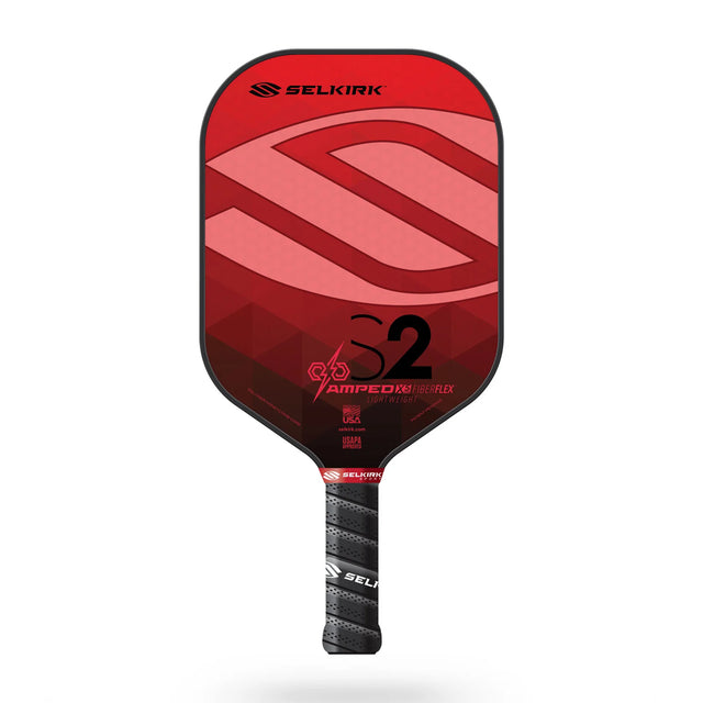 Selkirk Red AMPED S2 X5 Paddle 2021 Edition. Angeboten in beiden Lightweight und Standard Gewicht Optionen. Abbildung Lightweight Version.